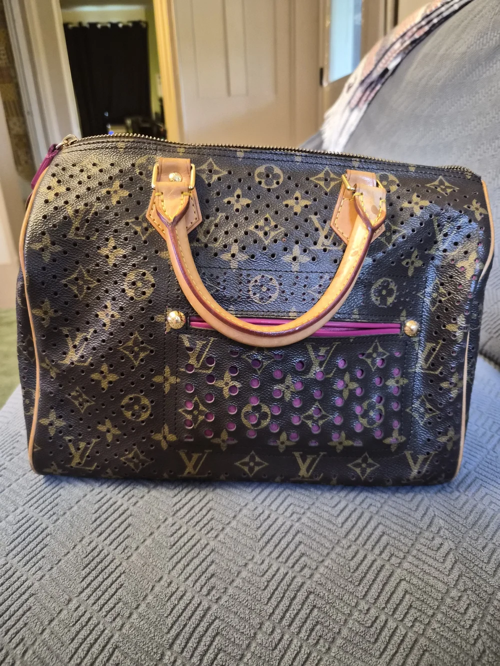Louis Vuitton Brown Monogram Perforated Speedy with Tan Trim